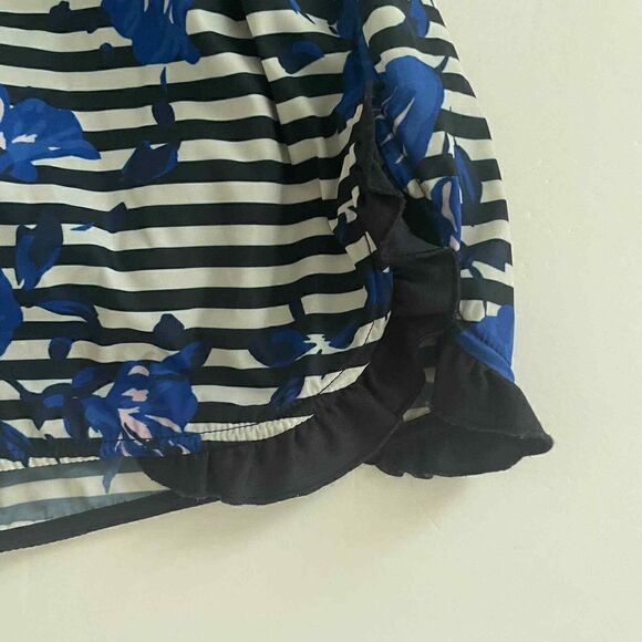 Kate‎ Spade Live Colorfully Black Striped Blue Floral Ruffled Sz XXS Shorts - Picture 9 of 9
